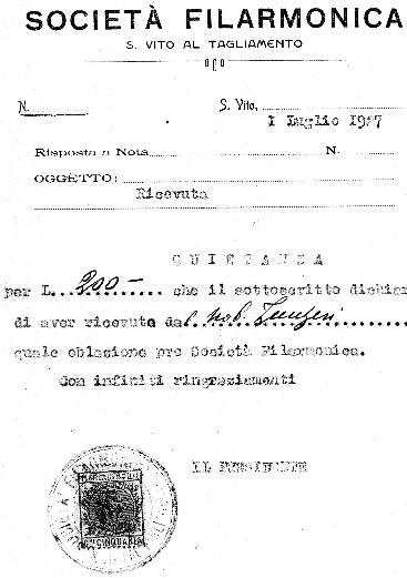 Altra ricevuta di pagamento per i maestri di musica
